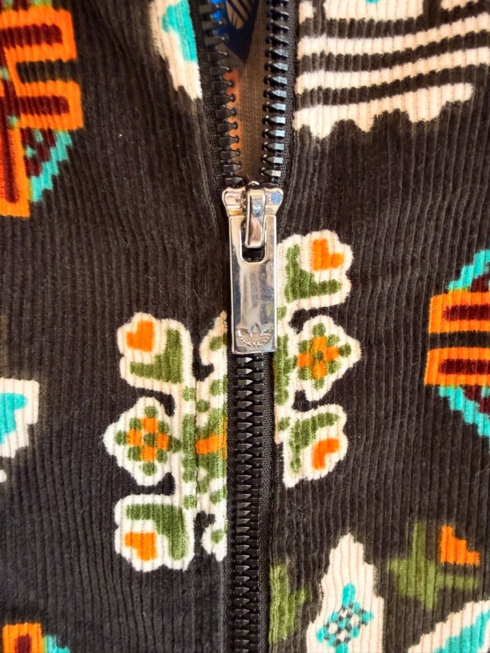 Adidas Black Ccorduroy Monogram Allover Print Loose Coach Jacket M - Picture 12 of 16
